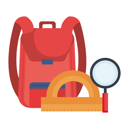 school bag with magnifying and protractor vector illustration designのイラスト素材