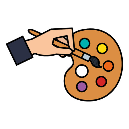 hand with paint brush pallette vector illustration designのイラスト素材