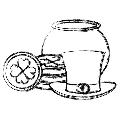 saint patrick cauldron with hat irish elf vector illustration designのイラスト素材