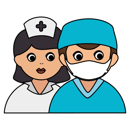 surgeon and nurse avatars characters vector illustration designのイラスト素材