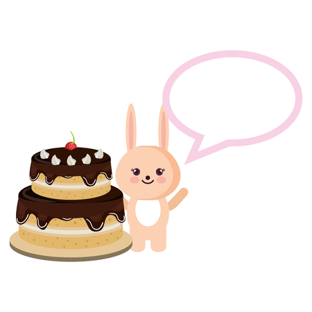 rabbit with speech bubble and cake vector illustration designのイラスト素材