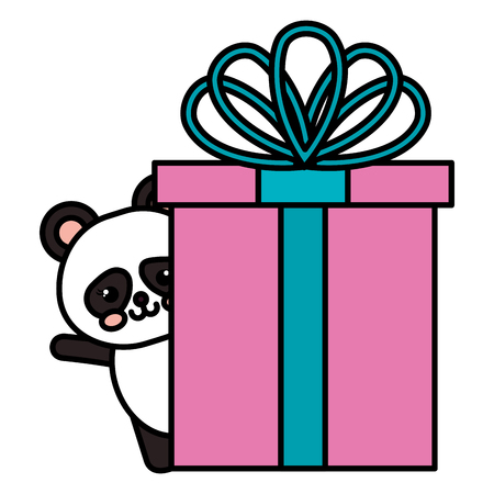 giftbox with bear panda birthday celebration vector illustration designのイラスト素材
