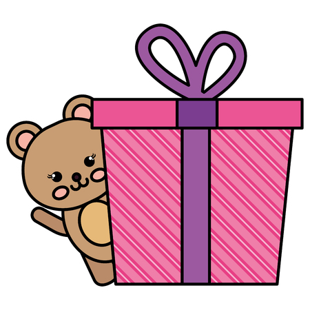 giftbox present with bear character vector illustration designのイラスト素材