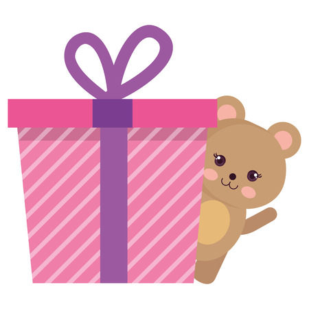 giftbox present with bear character vector illustration designのイラスト素材