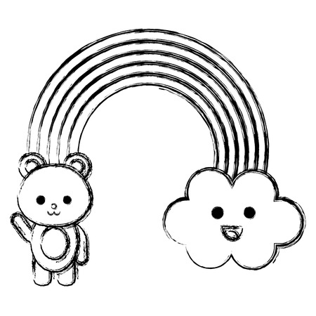 cute rainbow with cloud and teddy   characters vector illustration designのイラスト素材