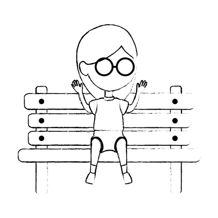 girl in the park wooden chair icon vector illustration designのイラスト素材