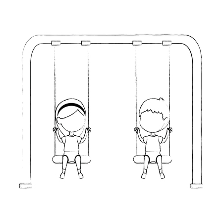 kids playing in swing park playground hanging vector illustration designのイラスト素材
