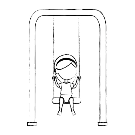 girl playing in swing park playground hanging vector illustration designのイラスト素材