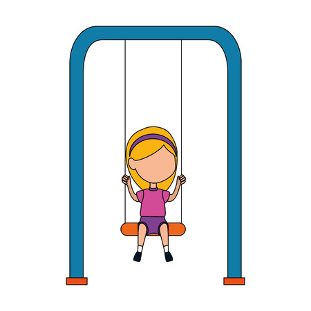 girl playing in swing park playground hanging vector illustration designのイラスト素材