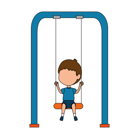boy playing in swing park playground hanging vector illustration designのイラスト素材