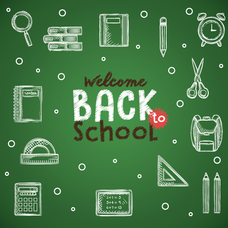 back to school set icons drawing in chalkboard vector illustration designのイラスト素材