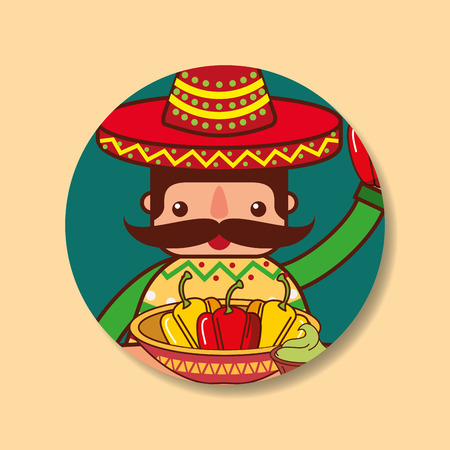 character man holding bell peppers mexican food vector illustrationのイラスト素材