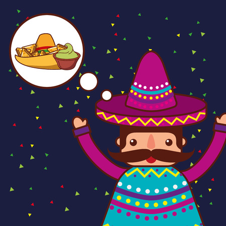 character thinking guacamole and nachos mexican food vector illustrationのイラスト素材