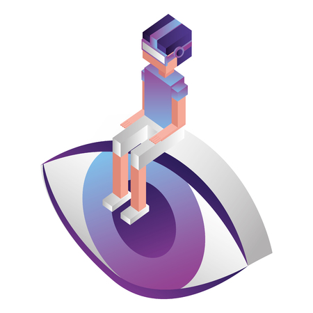 futuristic man sitting in eye isometric avatar vector illustration designのイラスト素材