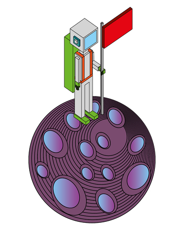astronaut holding flag on the planet vector illustrationのイラスト素材