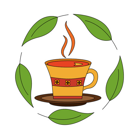 delicious herbs tea cup with leafs icon vector illustration designのイラスト素材