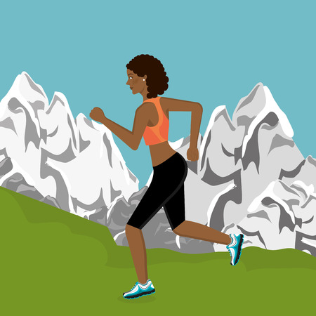 woman running in the landscape vector illustration designのイラスト素材