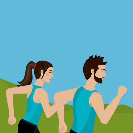 couple running in the landscape vector illustration designのイラスト素材