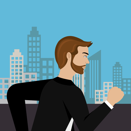 businessman running in the cityscape vector illustration designのイラスト素材