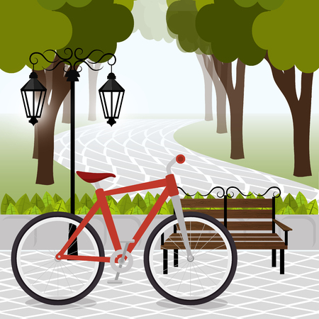 bicycle in the park scene vector illustration designのイラスト素材