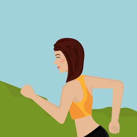 woman running in the landscape vector illustration designのイラスト素材