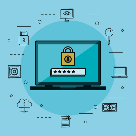 laptop with online security icons vector illustration designのイラスト素材