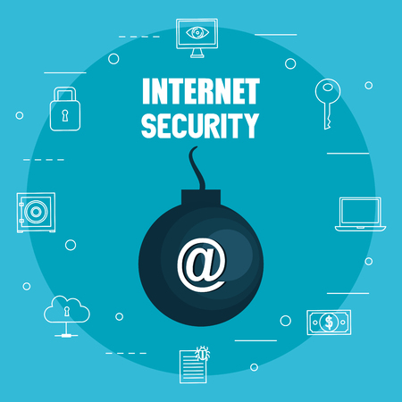 bomb explosive with internet security icons vector illustration design