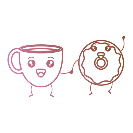 coffee cup with sweet donuts characters vector illustration designのイラスト素材