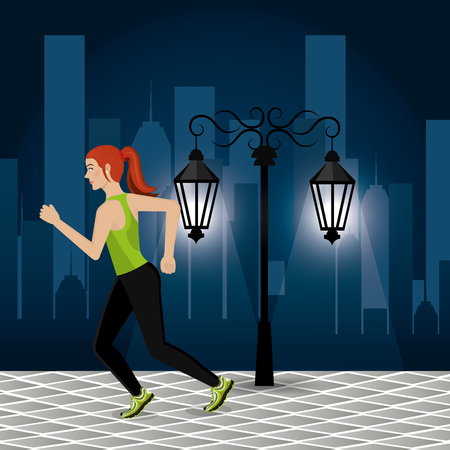 women running in the cityscape vector illustration designのイラスト素材