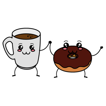 coffee cup with sweet donuts characters vector illustration designのイラスト素材