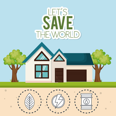 house with save the world icons vector illustration designのイラスト素材
