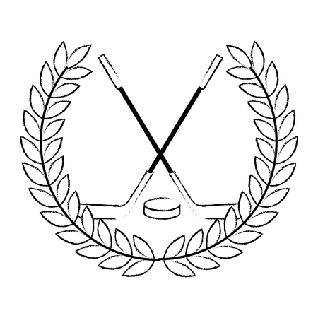 hockey sticks crossed with wreath crown vector illustration designのイラスト素材