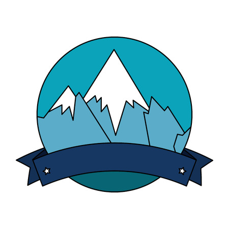 mountains with snow scene with ribbon frame vector illustration designのイラスト素材