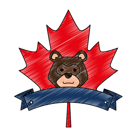 bear grizzly in maple leaf vector illustration designのイラスト素材