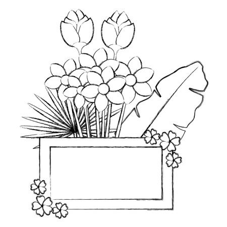 flowers and leafs garden frame vector illustration designのイラスト素材