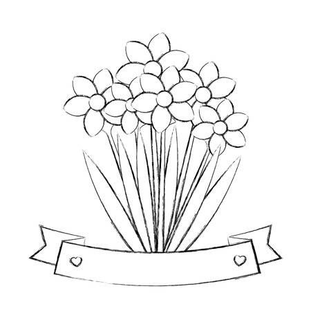 flowers and leafs garden with ribbon vector illustration designのイラスト素材