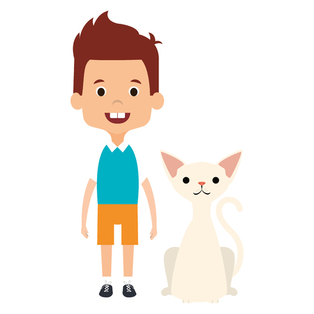 little boy with cute cat vector illustration designのイラスト素材