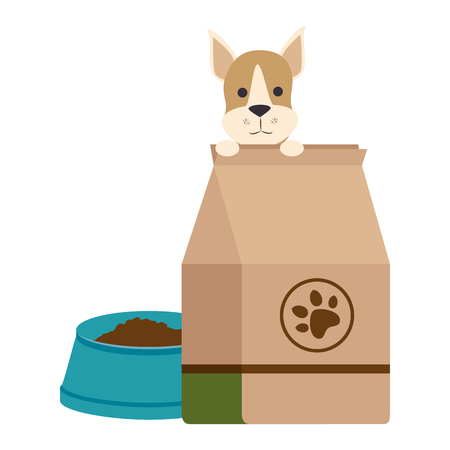 cute dog with food bag vector illustration designのイラスト素材