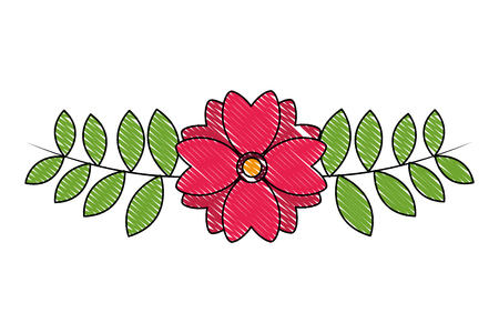 flower with branch and leafs vector illustration designのイラスト素材