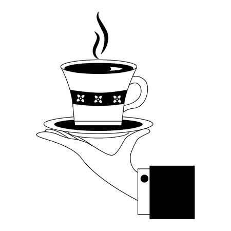 hand with delicious tea cup with dish vector illustration designのイラスト素材