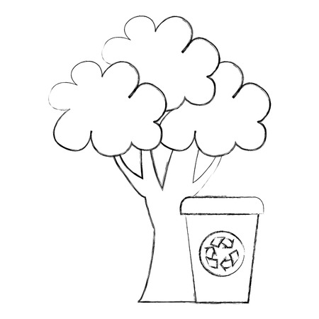 ecology tree plant with recycle bin vector illustration designのイラスト素材