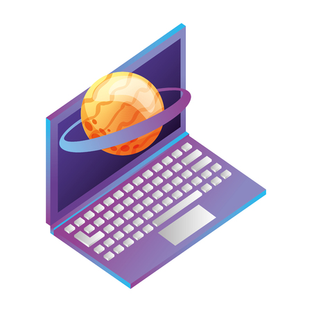 laptop computer planet saturn isometric icon vector illustration designのイラスト素材