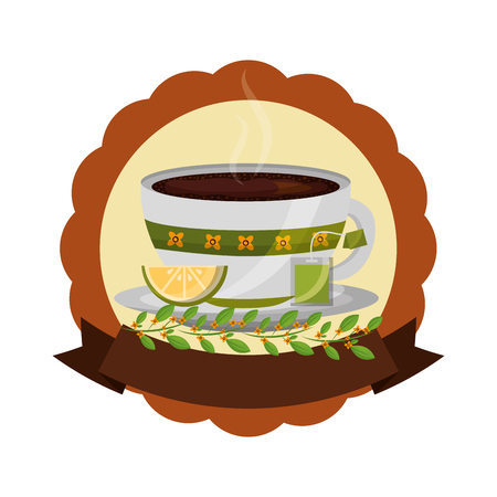 lace with delicious lemon tea cup and ribbon isolated icon vector illustration designのイラスト素材