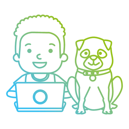 boy with laptop and cute dog vector illustration designのイラスト素材