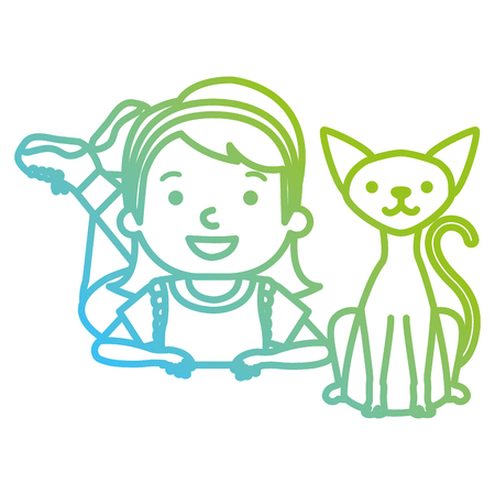 little girl with cute cat vector illustration designのイラスト素材