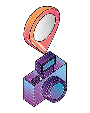 photographic camera with pointer map location vector illustration isometricのイラスト素材