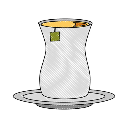 tea cup with teabag beverage on dish vector illustration drawingのイラスト素材