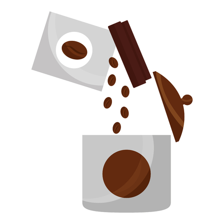 pouring coffee seeds in container product vector illustrationのイラスト素材