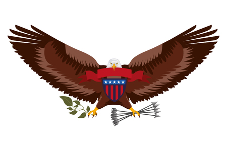american eagle with ribbon shield branch and arrows vector illustrationのイラスト素材