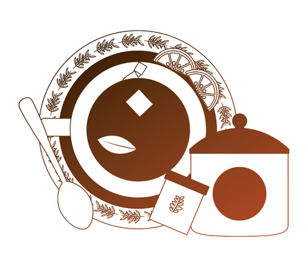 aerial view delicious herbs tea cup with pot and spoon vector illustration designのイラスト素材